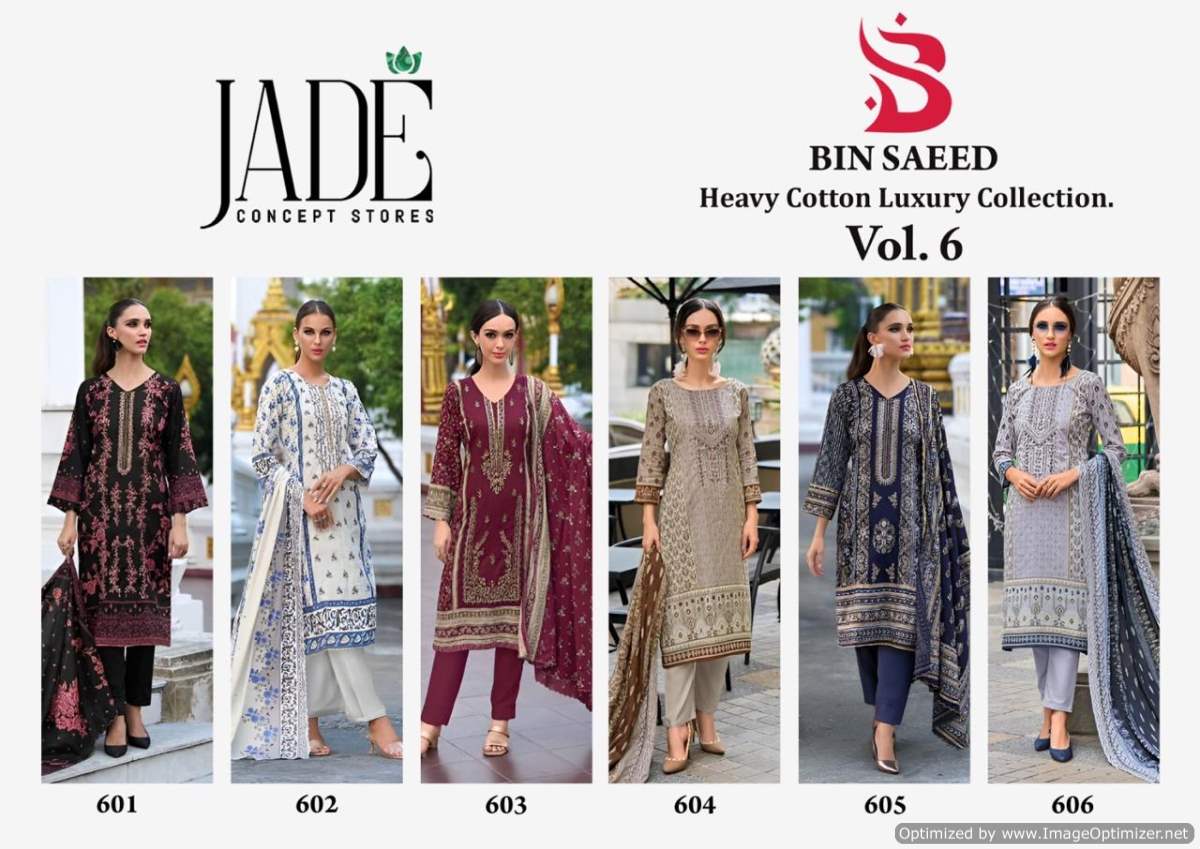 Bin Saeed Vol 6 By Jade Heavy Lawn Cotton Pakistani Dress Material Wholesale Clothing Suppliers In India
